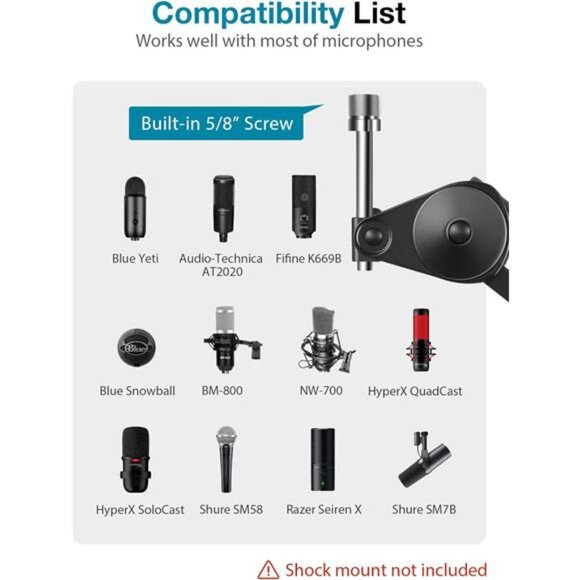 Microphone Arm Stand, Heavy Duty Mic Arm Microphone Stand Scissor Boom Stands - Picture 7 of 8